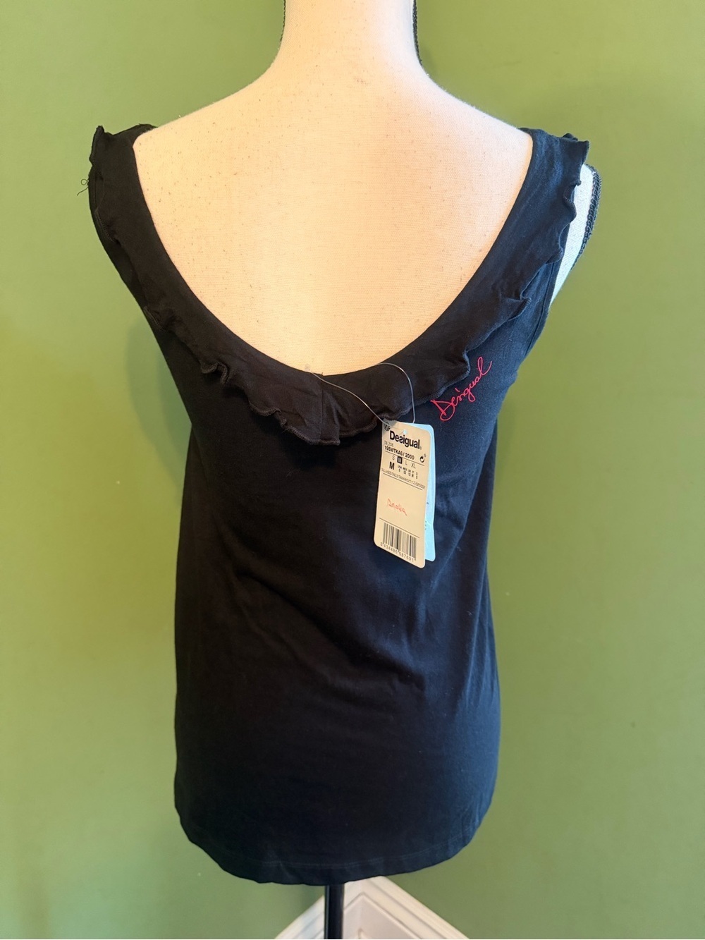 Desigual Black Floral V-Neck Camisole with Red and Gray Motif - Picture 7 of 11